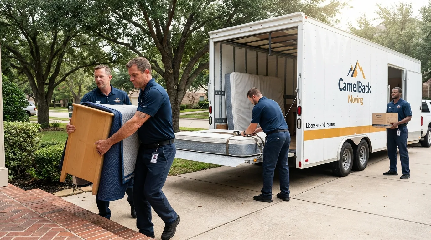 Crew loading residential truck for cross-state move from Rosendale, WI